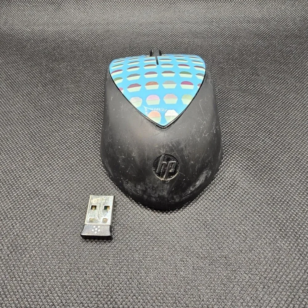 HP Wireless Mouse X4000 Morfftul Black w/ Cupcake Pattern ~ With Dongle
